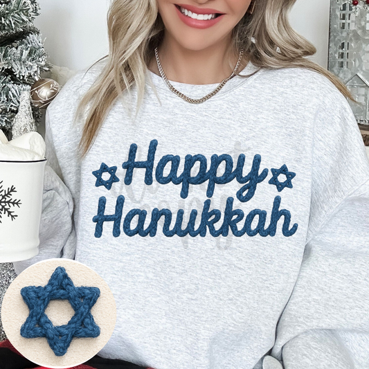 Happy Hanukkah Faux Yarn Crewneck