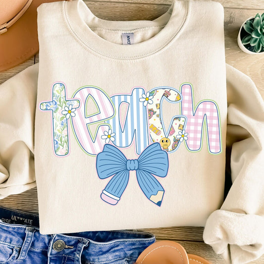 Teach with Pencil Bow Crewneck