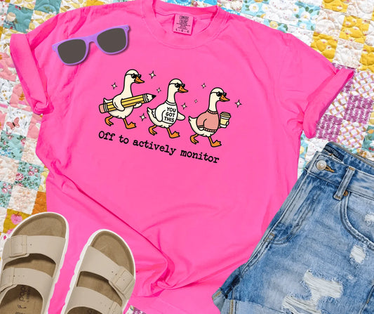 Off to Actively Monitor Pink Tee