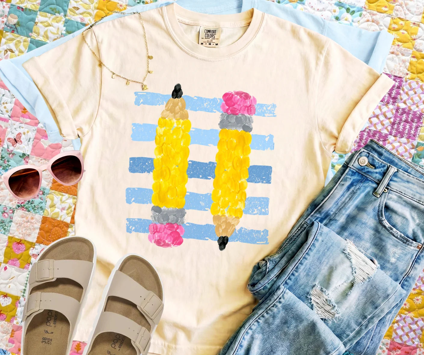 Watercolor Pencils Ivory Tee